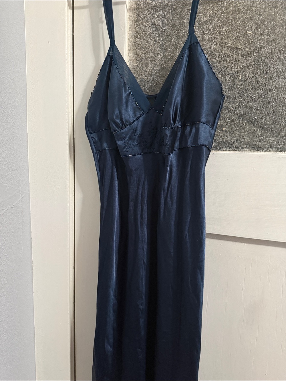 Silky Navy Satin Slip Dress - Women's Intimates
